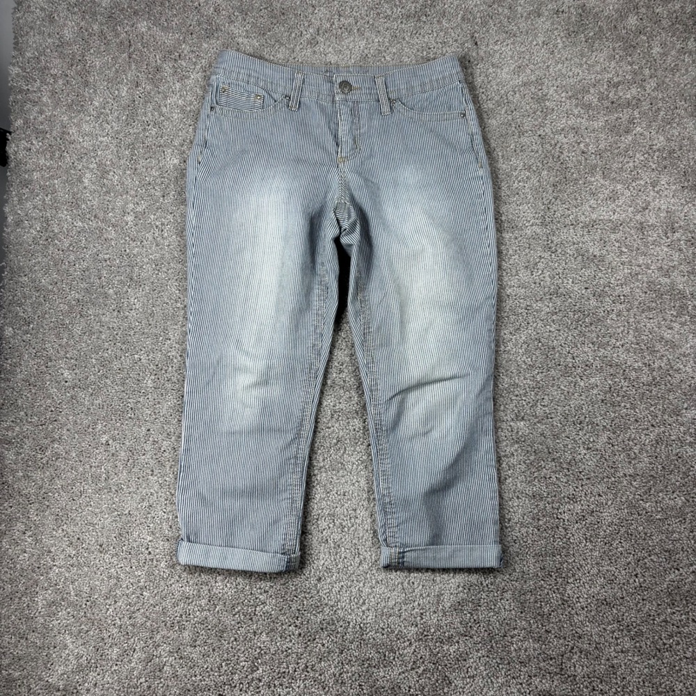 NYDJ Not Your Daughters Jeans Womens 6 Hickory Railroad Stripe Capri Pants Blue